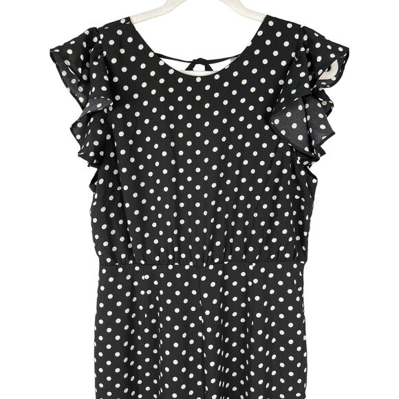 Sugar Lips Black & White Polka Dot Flitter Sleeve Open Back Jumpsuit Size Large - Picture 4 of 11